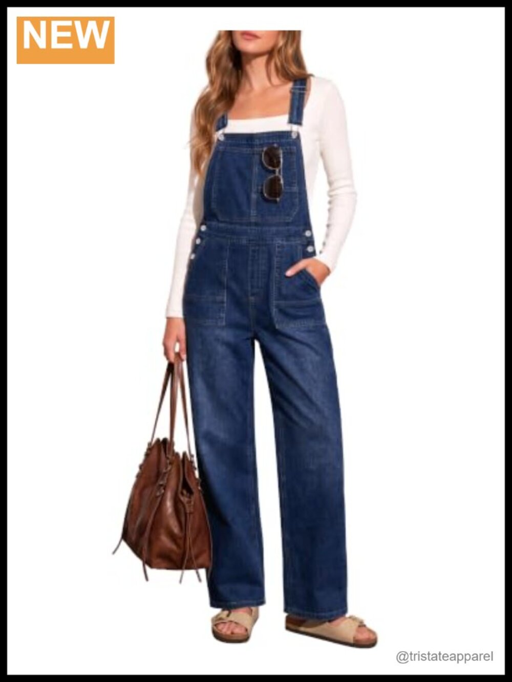 LookbookStore Denim Overalls Stretchy Straight Leg Bib Jumpsuit